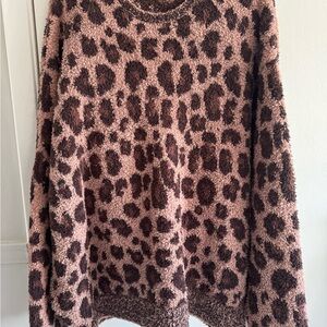Skims Leopard Print Fuzzy Sweater/Pant set